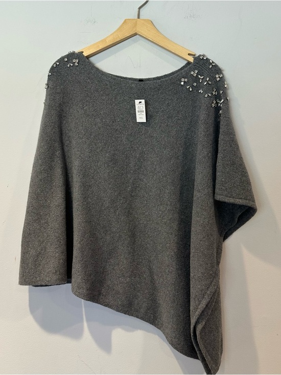 Talbots Jackets & Blazers - Talbots Women's Cotton Blend Soft Stone Embellished Poncho Gray Sweater